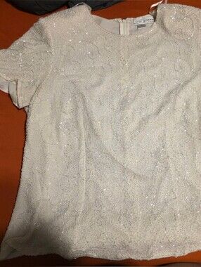 Dusk to Dawn Cream Beaded Short-Sleeve Blouse